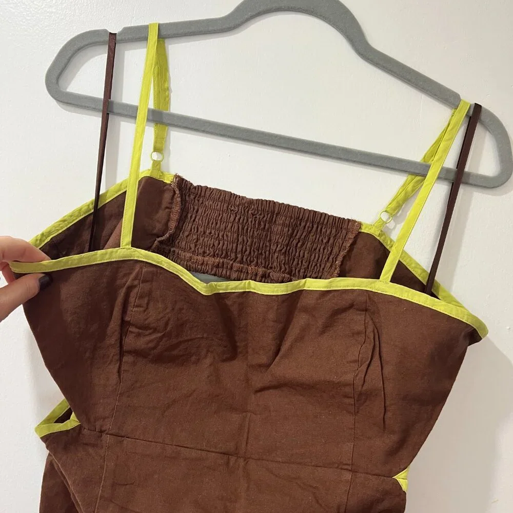 🏷 *NWT* ✨ Maeve by Anthropologie Brown & Chartreuse Midi Dress – Chic & Unique! - Picture 8 of 12